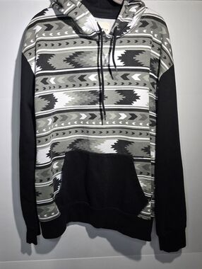 Holton Canvas Cloth Men’s XL Aztec Hoodie Black Gray Tribal Pullover Sweatshirt